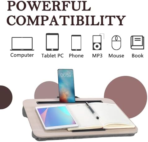 Portable Laptop Desk Fits Up to 16“ Laptops, with Tablet Slot, Built-in Cushion, Great for Home & Office,Lap Desk for Laptop,Lap Desk with Cushion (Light Wood, Medium) - Image 6