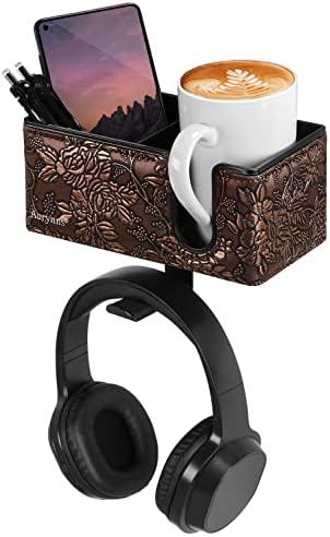 Under Desk Cup Holder Clamp on Cup Holder PU Leather Clip on Desk Organizer by Aurynns