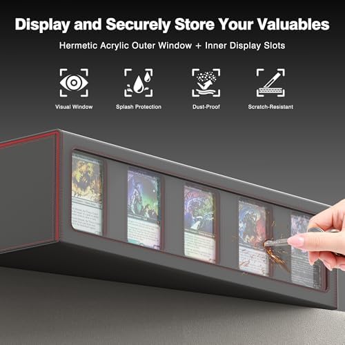 Kabinka MTG Card Storage Box with Handle & Mechanical Latch,5-Row 3900+ Commander Trading Card Case with Sealed Display Window,Top Loaders Organizer Deck Box for MTG/TCG/PTCG/Sports Cards (Black Red) - Image 6