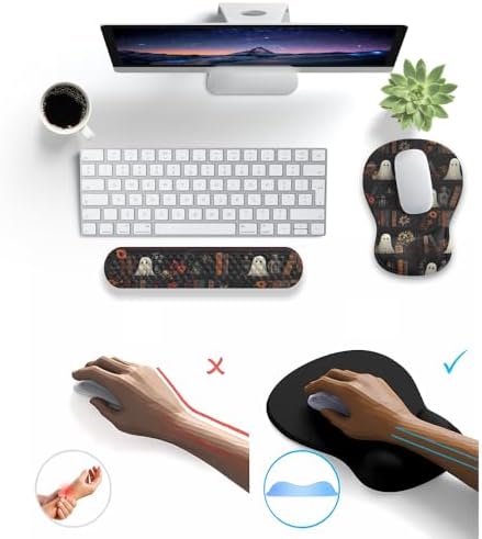 Ghost Book Mousepad with Wrist Rest Halloween Computer Keyboard Mouse Pad Black Cute, Mouse Pad with Wrist Rest for Computer Keyboard, 2 In1 Mousepad with Wrist Support Easy Typing&Relieve Wrist Pai - Image 6