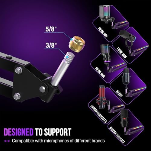FIFINE AmpliGame BM38 Metal Microphone Boom Arm Stand with RGB for Gaming - Image 4