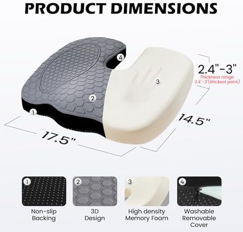 Seat Cushion - Cooling Gel Memory Foam for Office Chairs & Car | Sciatica, Hip & Coccyx Pain Relief - Long Sitting Desk Chair, Office Workers, Gaming, Drivers - Image 2