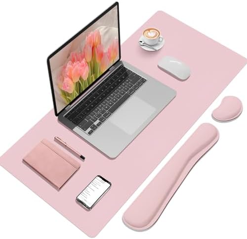 Mouse Pad and Keyboard Wrist Rest, Large Keyboard and Mouse Pad Set, Ergonomic Mousepad with Wrist Rest, Non-Slip Desk Mat Protector for Office, Home (35.4×15.7 Inches, Pink) by FreeNook