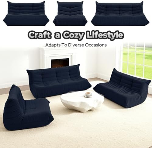 HABUTWAY Bean Bag Chairs Fireside Lazy Floor Sofa,3 Seater,Navy Blue | Soft Teddy Fleece 3 Seater Sofa with High-Resilience Foam Filling，Beanbag for Living Room, Bedroom, Office - Image 6