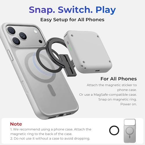 abxylute M4 Snap-On Mobile Gaming Controller for Android & iPhone, Switch 1&2, Portable Bluetooth Controller, Pocket-Sized Retro Arcade Phone Gamepad Kickstand, Dual Joystick Turbo Pro Gaming Magnetic (White) - Image 5
