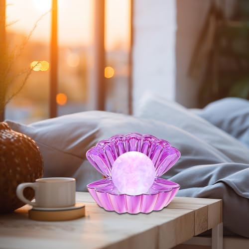 LKUA Shell Pearl Beach Themed Night Light, RGB 8 Colors Changing Mood Shell Pearl Lamps, Bedside LED Clamshell Portable Night Lights for Bar (Electroplating Purple) - Image 5