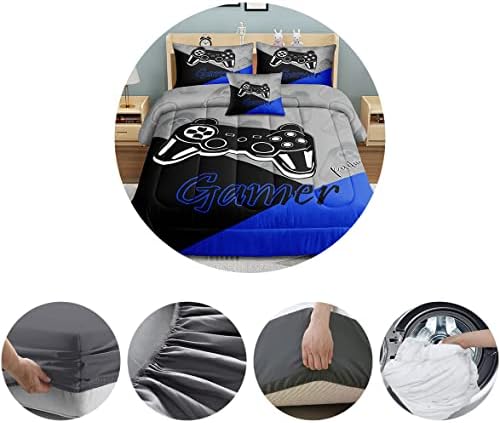 ROWADALO 5 Pieces Bed in A Bag Gamer Bedding Set for Boys Kids Gaming Comforters Set,Gamer Bed in a Bag Complete with Comforter Set Sheets Flat Sheet Pillowcase,DJT5002Twin Size - Image 4