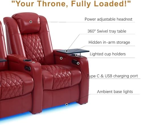 comfiroom Top-Grain Leather Home Theater Seating, Dual-Motor Power Recliner - Image 5