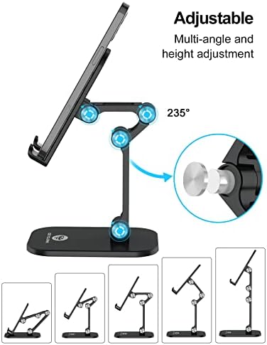 OCYCLONE Cell Phone Stand + 2 PCS Cable Organizer, Angle Height Adjustable iPhone Stand for Desk, Foldable Cell Phone Holder Tablet Stand Compatible with 4.7"-13" Phone Tablet - Image 2
