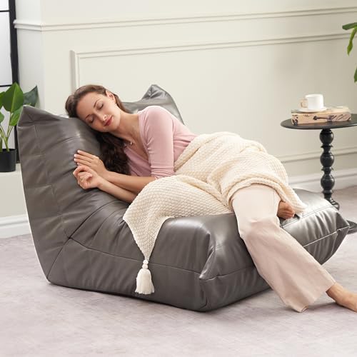 Hobestluk Bean Bag Chair Leather Togo Chair Memory Foam Living Room Adult | Ergonomic Design,Floor Chair,Waterproof Sofa,Easy Clean,Anti-slip ,No Assembly Required,Bedroom Dorm Office Reading Grey - Image 3