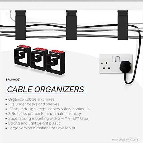 3pc VHB Cable Organizer Holder, for Heavy Cables, PC Cords & Wires with Strong Adhesive, Under Desk Mount Management System - (Black) XL - Image 3