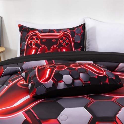 NTBED 3D Gaming Comforter Set for Boys Kids Teens,5pcs Gamer Bedding Sets with Sheet,Game Console Bed in a Bag (Red, Full) - Image 5