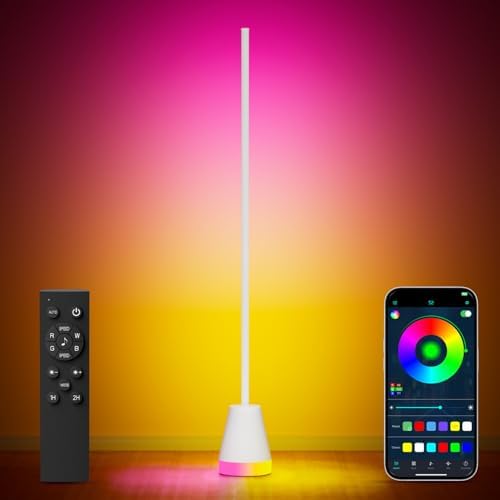 Keepsmile Smart RGB LED Corner Floor Lamp,172 LEDs Bright Standing Lamps for Living Room with APP and Remote,Modern Floor Lamp with Music Sync and 16 Million Colors, Ambient Lighting for Bedroom White by KEEPSMILE