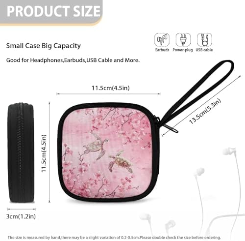 Cherry Blossom Turtle Carrying Earphone Case Pouch Storage Bag Holder-Earbud Case Headphones Storage Bag Pouch for Headphone, Bluetooth - Image 5