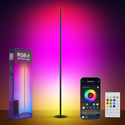 Smart RGBICW LED Corner Floor Lamp with App & Remote Control, 16 Million DIY Colors, Music Sync, Modern Color-Changing Ambient Lighting Standing Lamps for Living Room, Bedroom, Gaming Rooms by Unknown