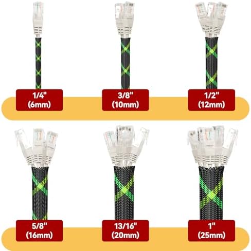 Braided Cable Sleeve, 16.4ft Expandable Mesh Cable Management Sleeve, Wear-Resistant Cord Protectors from Pets No Chew Flexible Wire Sleeving for Audio Video (Black and Green, 13/16") - Image 2