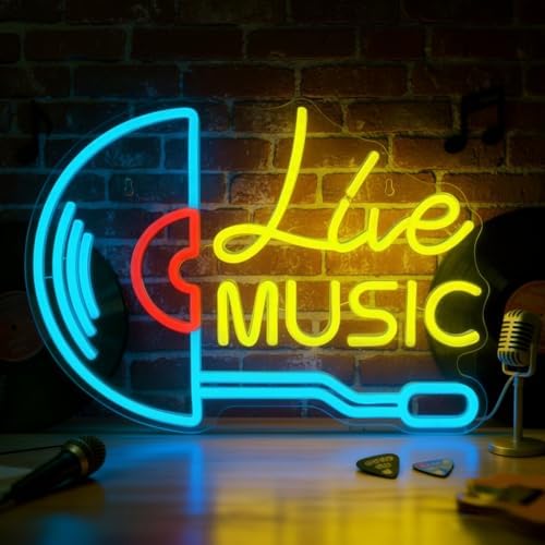 Live Music Neon Sign Vinyl Record LED Wall Light for Music Room Decor by Mvorixa