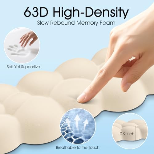 Cloud Wrist Rest Keyboard Cushion and Cloud Mouse Pad, Beige | 4-in-1 Ergonomic Cloud Keyboard Wrist Rest Set, Memory Foam, Arm Support for Palm, Cute Desk Accessory for PC Gaming Setup - Image 4