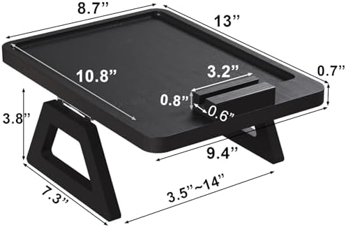 Couch Arm Tray with 360°Phone,Bamboo Folding Sofa Tray,Sofa Armrest Trays Clip-On Couch Desk for Drinks,Snacks,Phone,Remote Control（Black） - Image 6
