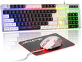 BlueFinger RGB Gaming Keyboard and Backlit Mouse Combo, USB Wired, LED Gaming Set for Laptop PC Computer Game and Work (White & Black) by BlueFinger