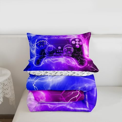Feelyou Gamer Comforter Set Toddler Size, Gaming Comforter for Kids Purple Gamer Bedding Set Game Room Decor Duvet Set Durable Bed Set 2Pcs - Image 3