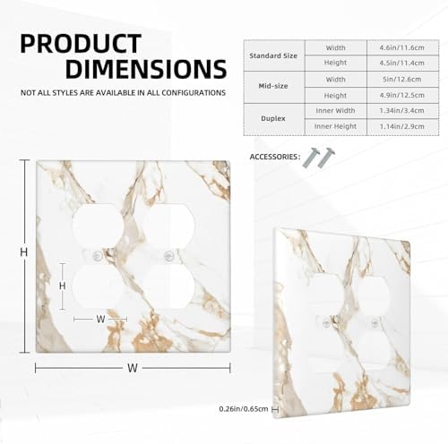 Decorative Switch Plate Covers Abstract Luxury White Gold Marble 2-Gang Duplex Light Switch Covers Gfci Wall Plate Electrical Receptacle Switchplate Plug Faceplate for Bedroom Decor - Image 5