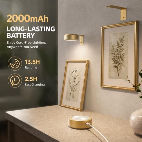 EZVALO Picture Lights for Wall, 2000mAh Rechargeable Battery Magnetic Poster Lights with 3 Color Temps & 12 RGB, Remote Dimmable Timer Painting Light, Wall Decor Light for Art Display, Frame (3 Pack) - Image 4