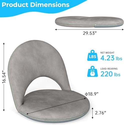 2Pcs Floor Chair with Adjustable Back Support for Kids and Adults | 5-Position Folding Floor seat with Soft Sponge & Velveteen Cover, Indoor Outdoor Use, Meditation, Gaming, Camping(Gray) - Image 2