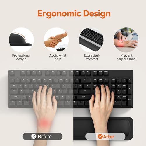 TECKNET Wrist Rest for Computer Keyboard, Thicken Memory Foam Wrist Support Pad for Keyboard, Ergonomic Palm Rest for Pain Relief, Anti-Slip Rubber Base, 17x3.3 in, 1 inch (25mm), Black - Image 2