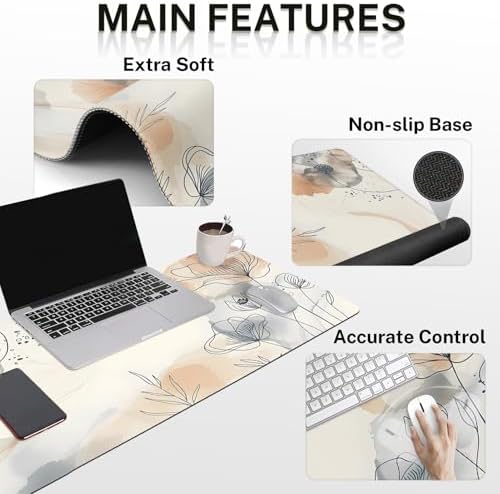 Arttown Keyboard Mouse Pad Set, 4 in 1 Desk Mat Set Botanical Watercolor - Image 3
