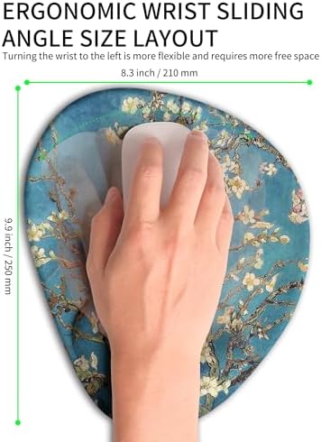 Palm-Rest and Wrist-Hugging Mouse Pad Wrist Rest, Ergonomic Wrist Support with Curve Fitting Cushioned Memory Foam for Carpal Tunnel Pain Relief, 9.9 x 8.3 Inch, Van Gogh Apricot Blossom - Image 4