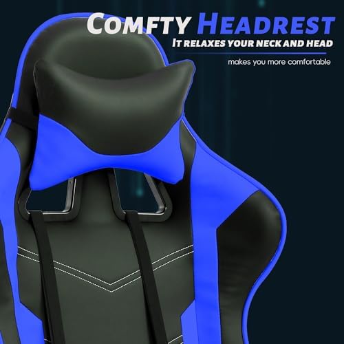 Gaming Chair, High Back PU Leather Gaming Chairs Computer Chair with Headrest & Lumbar Support, Height Adjustable Wide Seat Gaming Chairs for Adults, Game Chair with Footrest & Armrest (Blue) - Image 4