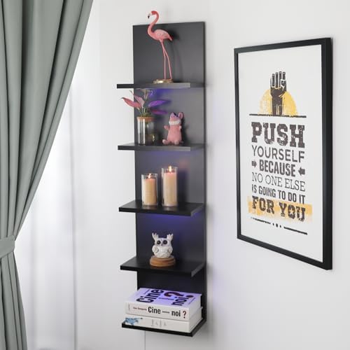 5 Tier Wall Shelf Unit, Black, RGB Lack Shelf with Light - Image 2