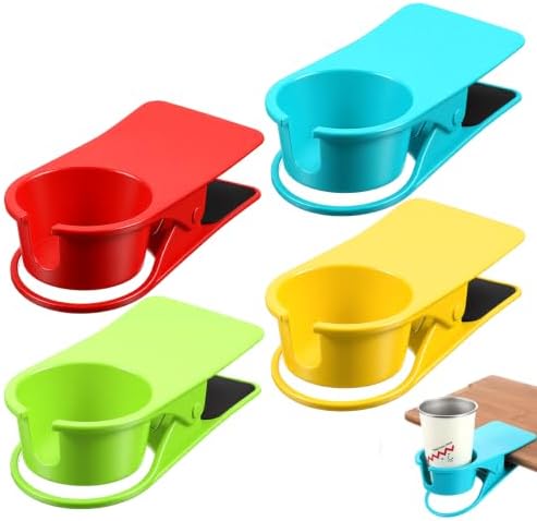 4Pcs Drinking Cup Holder Clip on Cup Holder Beach Plastic Drink Clamp for Secure Grip Adirondack Chair Desk Cups Holders for Water Beverage Coffee Mug 8.5 x 8.3 x 4.7 Inch by Unknown