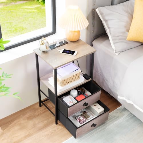 LOAKEKEL Nightstands Set of 2, LED Night Stand with Charging Station - Image 6