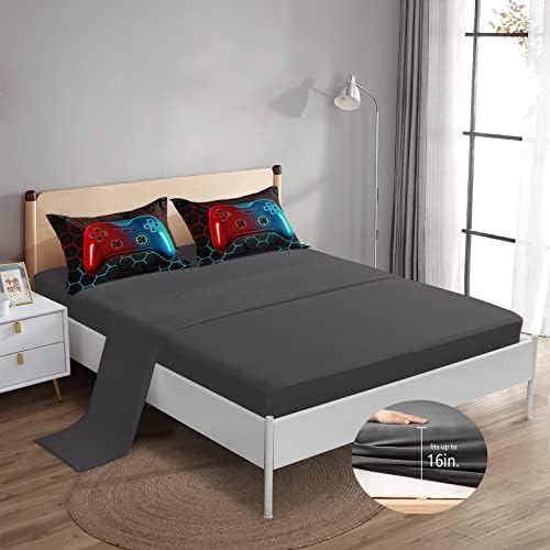 ROWADALO 6 Pieces Bed in A Bag Gamer Bedding Set for Boys Kids Adult Gaming Comforters Set,Boys Bed in A Bag Set Full Size Comforter with Fitted Sheet Flat Sheet Pillowcase pillowsham,DJTH5028Full - Image 3