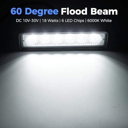 6 Inch Led Light Bar Flood Beam Aluminum 6000K White 18W Waterproof, 1 Pack - Image 2