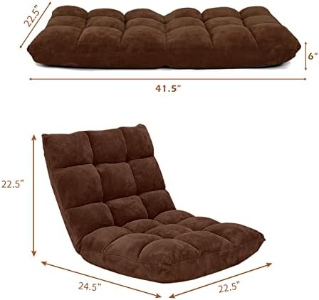 COSTWAY Adjustable Floor Chair, Video Gaming Chairs with Back Support, Alloy Steel Frame, Soft Coral Fleece, Lazy Sofa Lounge for Reading Living Room Recliner for Adults Kids, Brown - Image 3