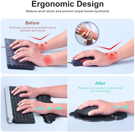 MOKURU Cloud Mouse Pad with Wrist Rest, Cloud Keyboard Wrist Rest, Mouse Pad Wrist Support, Ergonomic Keyboard Mouse Wrist Support (Black) - Image 3