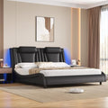 Keyluv King LED Upholstered Bed Frame with Adjustable Headboard, Black by KeyluvHome