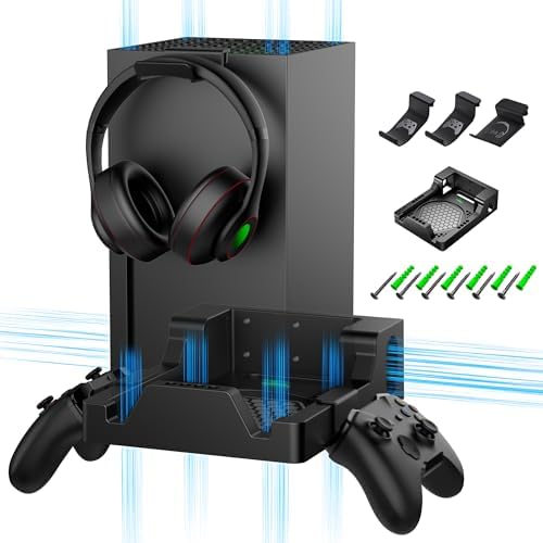Wall Mount for Xbox Series X - Sturdy Wall Shelf Kit with 2 Controller Holders & 1 Headset Hook, Space Saving, Dual Ventilation Design, Easy Installation, Securely Mount Xbox Console Near or Behind TV by ZAONOOL