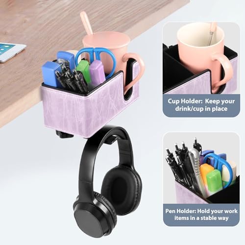 Under Desk Cup Holder Clamp on Cup Holder PU Leather Clip on Desk Organizer - Image 5