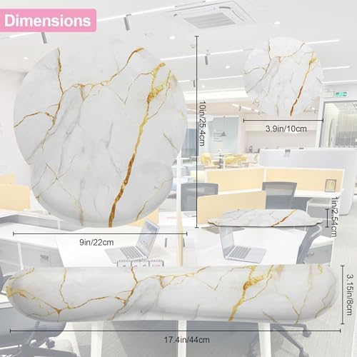 White Gold Flowing Marble Mouse Pad with Wrist Rest and Keyboard Wrist Rest Set, Non-Slip Rubber Base Memory Foam Mouse Pad Set for Women, Office Desk Accessories, Gaming - Image 5