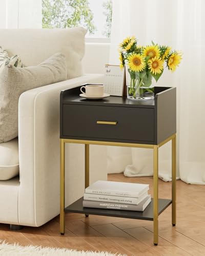 Masupu Nightstand,Bedside Table 3-Tier Modern Night Stand with Storage Drawer and Shelf,Small End Side Table for Bedroom,Living Room,Black (Without Outlet, Black) by Masupu