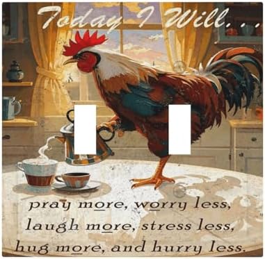 Decorative Light Switch Cover Plate Vintage Funny Chicken Rooster 2 Gang Switch Plate Covers Double Toggle Wall Plate Dual Device Electrical Switchplate Dimmer Faceplate for Kitchen Decor by JOOJIAO