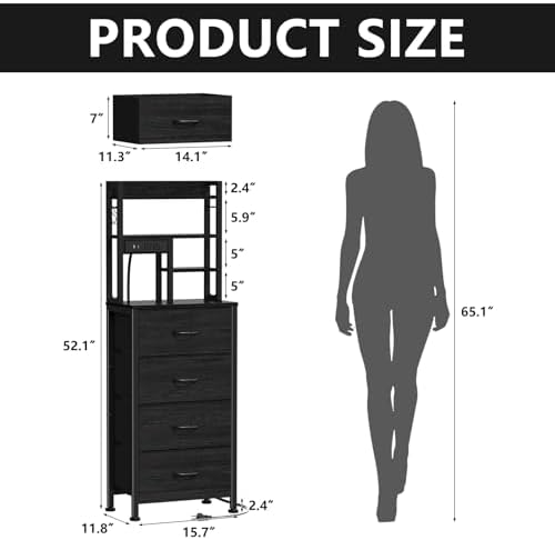 Furnulem Tall Nightstand, LED Night Stand with Charging Station - Image 3