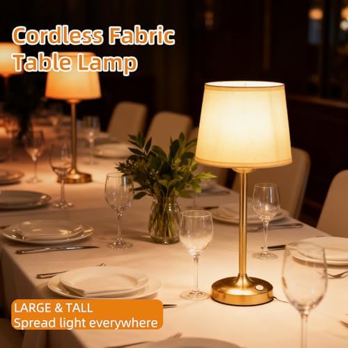 Deogos Cordless Table Lamp Gold with Dimmer, 4000mAH Battery Operated Lamp Rechargeable, 3 Color Temperature Touch Control Fabric Desk Light for Dining Room, Bedroom, Bar, Patio, Counter, Restaurant - Image 5