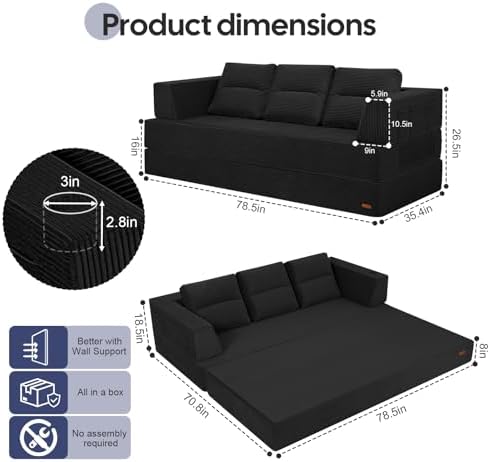 COMAX Futon Sofa Bed, Convertible Sofa Bed, Folding Boneless Couches - Image 3