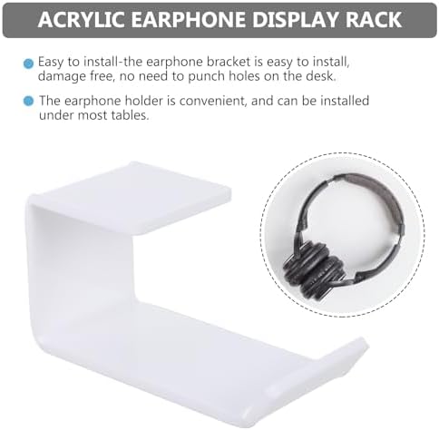 DOITOOL 2 Pcs Acrylic Headphone Holder Desk Hook for Over-Ear Headset Stand Hanger White Punch-Free Under Desk Mount Organizer for Home Office - Image 3
