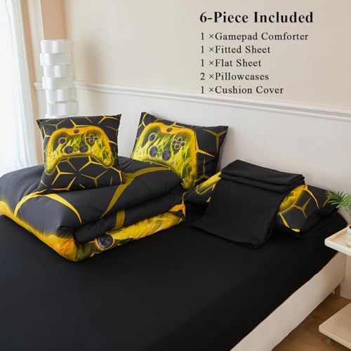 Twin Comforter Set for Kids Black Yellow Gaming Bedding Set - Image 4